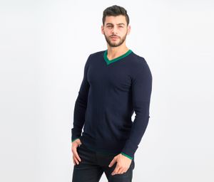 Mens Long Sleeve V Neck Sweater  Navy/Green