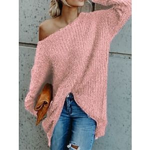 Women's Pullover Sweater Jumper Jumper Ribbed Knit Short Cold Shoulder Solid Color One Shoulder Stylish Casual Daily Going out Fall Winter Pink Navy Blue XS S M miniinthebox