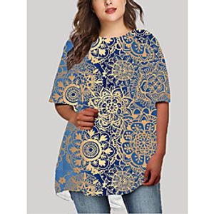 Women's Plus Size Dress T Shirt Dress Tee Dress Short Mini Dress Half Sleeve Floral Graphic Print Basic Fall Spring Summer Blue XL XXL 3XL 4XL 5XL Lightinthebox