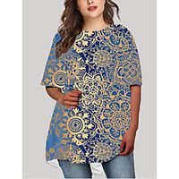 Women's Plus Size Dress T Shirt Dress Tee Dress Short Mini Dress Half Sleeve Floral Graphic Print Basic Fall Spring Summer Blue XL XXL 3XL 4XL 5XL Lightinthebox - thumbnail