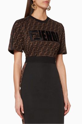 Brown FF All Over Cotton T-Shirt Brown FF All Over Cotton T-Shirt