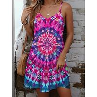 Women's Casual Dress Summer Dress Tie Dye Print Strap Mini Dress Tropical Sleeveless Summer Lightinthebox