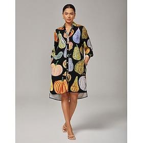 Women's Black Pumpkin Print Shirt Dress V Neck Loose Fit Asymmetrical Hem Split Design Elegant Stylish Daily Work Party Fall