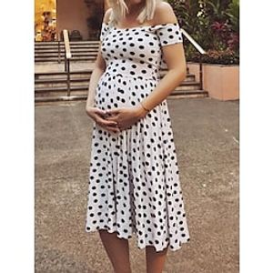 Women's Maternity Dress Casual Dress A Line Dress PolkaDotDress Polka Dot Midi Dress Short Sleeve Off Shoulder Fashion Outdoor White Spring Summer S M L XL XXL Lightinthebox