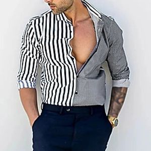 Men's Shirt Polka Dot Striped Color Block Print Long Sleeve Street Tops Casual Fashion Streetwear Classic Collar White / Spring miniinthebox