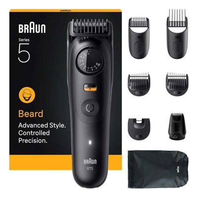 Braun Beard Trimmer Series 5, +8 Styling Tools, 40 Lengths, Sharp Blade, Black - BT5560