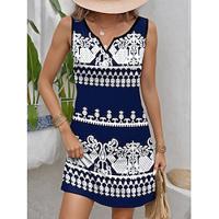 Women's Knit Dress Graphic Print V Neck Mini Dress Bohemia Vacation Sleeveless Summer Lightinthebox