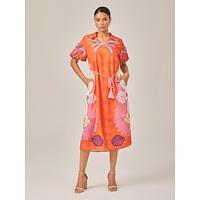 Vacation Style Orange Placement Floral Maxi Dress