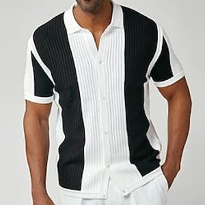 Men's Polo Shirt Knit Polo Sweater Casual Daily Lapel Short Sleeves Stylish Classic Patchwork Button Summer Black Blue Green Polo Shirt Lightinthebox