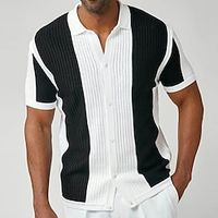 Men's Polo Shirt Knit Polo Sweater Casual Daily Lapel Short Sleeves Stylish Classic Patchwork Button Summer Black Blue Green Polo Shirt Lightinthebox - thumbnail