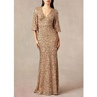 Mermaid  Trumpet Mother of the Bride Dress Formal Wedding Guest Elegant V Neck Floor Length Sequined Half Sleeve with Sequin 2023 Lightinthebox - thumbnail