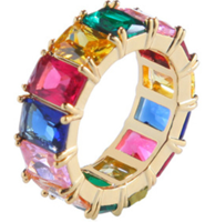 () New micro-inlaid zircon color square zircon rainbow ring popular jewelry hot style accessories wish best-selling couple ring
