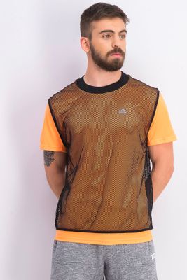 Mens Layered Fishnet T-shirt Black/Orange Mens Layered Fishnet T-shirt Black/Orange