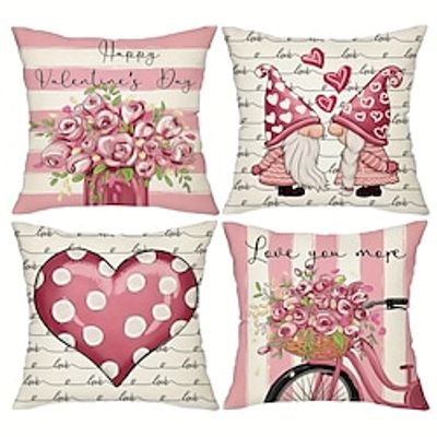 1PC Watercolor Flower Gnome Loving Heart Bicycle Valentine's Holiday Side Pillow Cover Soft Decorative Square Cushion Case Pillowcase for Bedroom Livingroom Sofa Couch Chair Lightinthebox