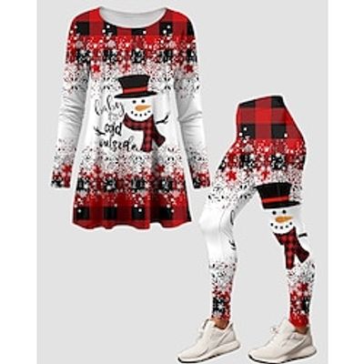 Christmas Shirt Ugly Christmas Shirt Women's Pants Sets Graphic Plaid Red Print Long Sleeve Casual Festival Christmas Round Neck Regular Fit Spring   Fall Lightinthebox