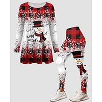 Christmas Shirt Ugly Christmas Shirt Women's Pants Sets Graphic Plaid Red Print Long Sleeve Casual Festival Christmas Round Neck Regular Fit Spring   Fall Lightinthebox - thumbnail