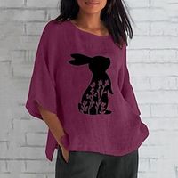 Women's T shirt Tee Animal Letter Weekend Easter Yellow Pink Blue Print 34 Length Sleeve Fashion Round Neck Regular Fit Summer Lightinthebox