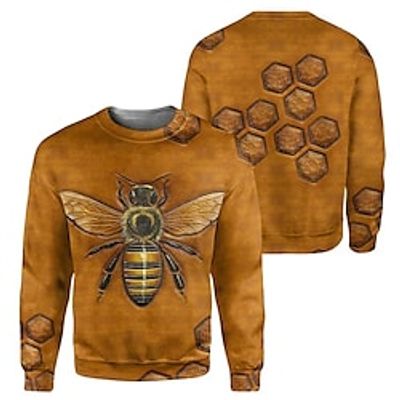Men's Sweatshirt Pullover Orange Brown Crew Neck Bee Graphic Prints Print Daily Sports Holiday 3D Print Basic Streetwear Designer Spring   Fall Clothing Apparel Hoodies Sweatshirts  Lightinthebox