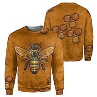 Men's Sweatshirt Pullover Orange Brown Crew Neck Bee Graphic Prints Print Daily Sports Holiday 3D Print Basic Streetwear Designer Spring   Fall Clothing Apparel Hoodies Sweatshirts  Lightinthebox - thumbnail