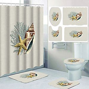 Conch and Starfish Digital Printing Four-piece Shower Curtain Hook Modern Polyester Machined Waterproof Bathroom 72 Inch miniinthebox