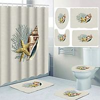 Conch and Starfish Digital Printing Four-piece Shower Curtain Hook Modern Polyester Machined Waterproof Bathroom 72 Inch miniinthebox - thumbnail