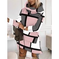 Women's Plaid Dress Hoodie Dress Mini Dress Warm Daily Outdoor Vacation Going out Hoodie Pocket Print Plaid Regular Fit Pink S M L XL XXL Lightinthebox - thumbnail