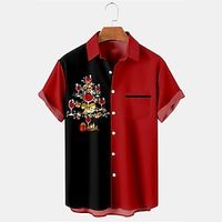 Wine Glass Casual Men's Shirt Daily Wear Going out Weekend Autumn  Fall Turndown Short Sleeves Burgundy S, M, L 4-Way Stretch Fabric Shirt Christmas Lightinthebox - thumbnail