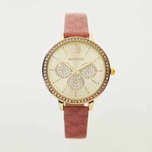 Stone Embellished Reptilian Textured Watch with Roman Numerals
