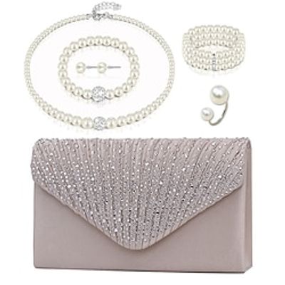 Bride Pearl Bracelet Necklace Earring Ring Handheld Bag Jewelry Set with 6 Diamond Set for Ladies Lightinthebox