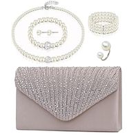 Bride Pearl Bracelet Necklace Earring Ring Handheld Bag Jewelry Set with 6 Diamond Set for Ladies Lightinthebox - thumbnail