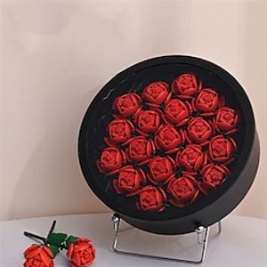 Qixi Gift Heart-shaped Cuddle Bucket Immortal Flower Building Block Flower Rose Assembly Gift Boudoir Expressing Love Flower Box Valentine's Day Lightinthebox