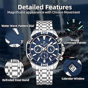 REWARD VIP Business Watches for Men Stainless Quartz Wristwatches Waterproof Chronograph Luminous Sport Wrist Watch Lightinthebox