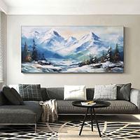 Mountain Wall Decor Winter Snow Panoramic Oil Canvas Painting Handmade Landscape Housewarming Gift Family Home Decor (No Frame) Lightinthebox - thumbnail