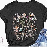 Women's T shirt Tee Floral Vacation Weekend Print Black Short Sleeve Fashion V Neck Summer Lightinthebox