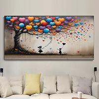 Hand painted Girl and Heart Balloon Gift Butterflies Handmade Banksy Graffiti Canvas Tree Of Life Painting Banksy Graffiti Wall Art Street Art Canvas Balloon For Home Decor No Frame Lightinthebox