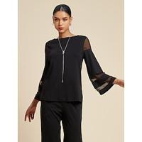 Chiffon Modal Illusion Sleeve Crew Neck Shirt - thumbnail