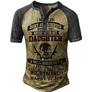 Men's T shirt Tee Henley Shirt Tee Graphic Color Block Skull Henley Brown 3D Print Plus Size Outdoor Daily Short Sleeve Button-Down Print Clothing Apparel Basic Casual Classic Big and Tall / Summer miniinthebox