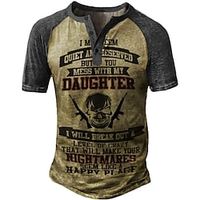 Men's T shirt Tee Henley Shirt Tee Graphic Color Block Skull Henley Brown 3D Print Plus Size Outdoor Daily Short Sleeve Button-Down Print Clothing Apparel Basic Casual Classic Big and Tall / Summer miniinthebox - thumbnail