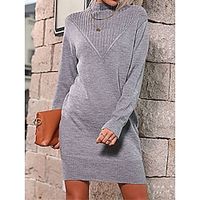 Women's Sweater Dress Jumper Dress Winter Dress Mini Dress Warm Plain Outdoor Daily Vacation Going out Turtleneck Long Sleeve 2023 Loose Fit Gray S M L Lightinthebox - thumbnail