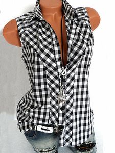 Turn Down Collar Patchwork Checkered Blouses