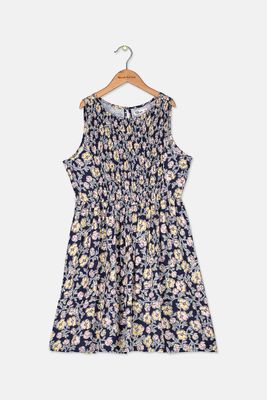 Big Girls Smocked Floral-Print Dress  Blue Ashstone