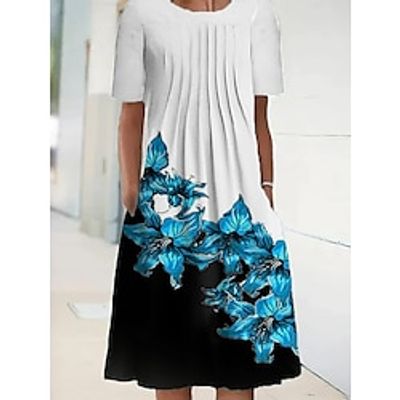 Women's Casual Dress Summer Dress Print Dress Floral Pocket Print Crew Neck Midi Dress Active Fashion Outdoor Street Short Sleeve Regular Fit Blue Summer Spring S M L XL XXL Lightinthebox