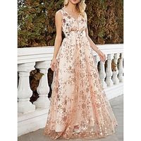 Women's Party Dress Sequin Dress Wedding Guest Dress Long Dress Maxi Dress Light Yellow Sleeveless Floral Sequins Spring Fall Winter V Neck Fashion Winter Dress Wedding Guest Evening Party 2023 S M L Lightinthebox - thumbnail