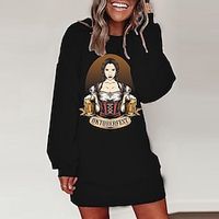 Women's Shift Dress Short Mini Dress Black Long Sleeve Print Letter Print Fall Winter Round Neck Casual 2022 S M L XL XXL 3XL Lightinthebox - thumbnail
