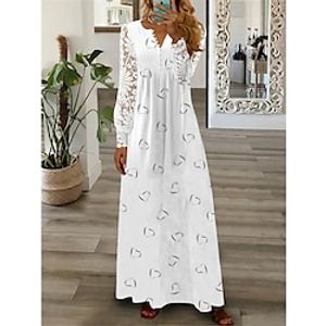 Women's Work Dress Casual Dress Lace Dress Fashion Winter Dress Daily Long Dress Maxi Dress Lace Patchwork V Neck Long Sleeve Floral Heart Regular Fit White Pink Green Fall Winter S M L XL XXL Lightinthebox