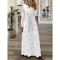 Women's Work Dress Casual Dress Lace Dress Fashion Winter Dress Daily Long Dress Maxi Dress Lace Patchwork V Neck Long Sleeve Floral Heart Regular Fit White Pink Green Fall Winter S M L XL XXL Lightinthebox - thumbnail