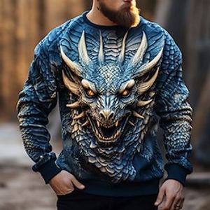 Graphic Animal Men's Fashion 3D Print Golf Pullover Sweatshirt Holiday Vacation Going out Sweatshirts Blue Brown Crew Neck Print Spring   Fall Designer Hoodie Sweatshirt Lightinthebox