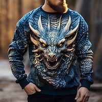 Graphic Animal Men's Fashion 3D Print Golf Pullover Sweatshirt Holiday Vacation Going out Sweatshirts Blue Brown Crew Neck Print Spring   Fall Designer Hoodie Sweatshirt Lightinthebox - thumbnail
