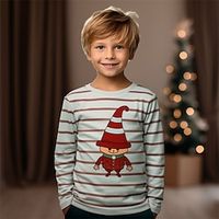 Christmas Boys 3D Santa Claus Stripe Tee Shirt Long Sleeve 3D Print Fall Winter Sports Fashion Streetwear Polyester Kids 3-12 Years Crew Neck Outdoor Casual Daily Regular Fit miniinthebox - thumbnail