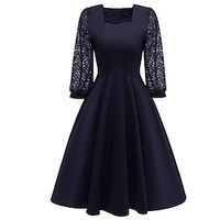Women's Velvet Dress Party Dress Wedding Guest Dress Midi Dress Dark Blue 34 Length Sleeve Pure Color Lace Spring Fall Winter Square Neck Fashion Winter Dress Wedding Guest Evening Party 2023 S M L Lightinthebox - thumbnail